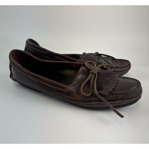 Johnston And Murphy Driving Moccasins Brown Leather Kiltie Fringe Slip On Men 10 - Picture 2 of 11